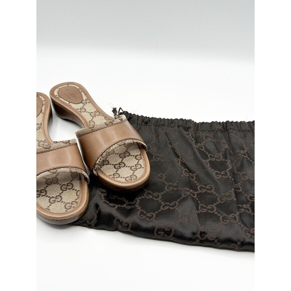 Gucci Leather & Canvas Brown Monogram Sandals w/ Wooden Sole Mule Y2K Sz EU 36.5 - Picture 13 of 13